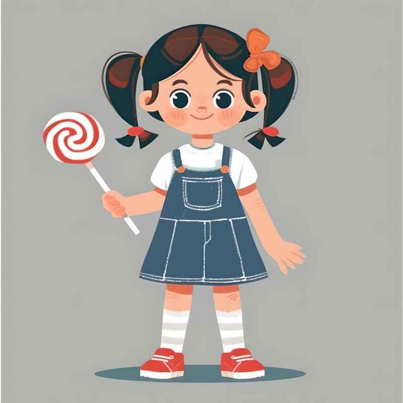 一个可爱的小女孩穿着工作服，拿着一个棒棒糖 3