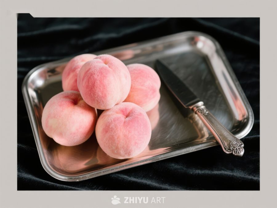 银盘上的桃子与刀具 785