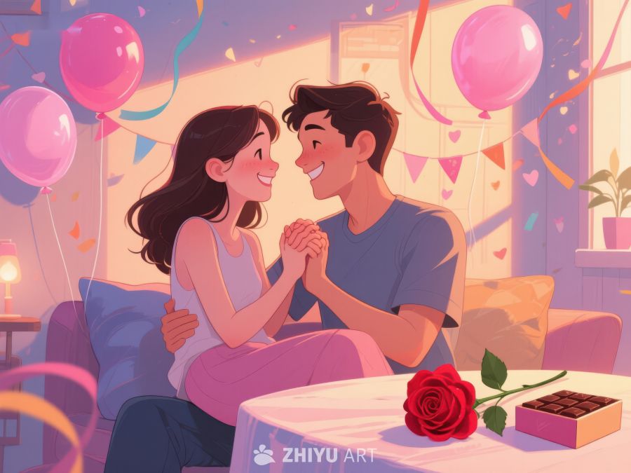 浪漫情侣室内庆祝温馨时刻 409