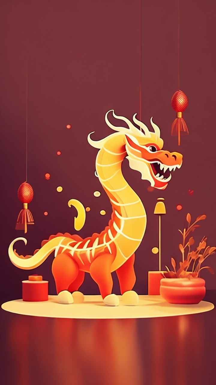过年春节游龙灯简约插画 39