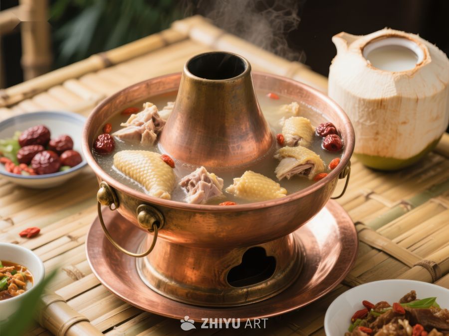 铜锅热煮鸡肉椰奶火锅 731