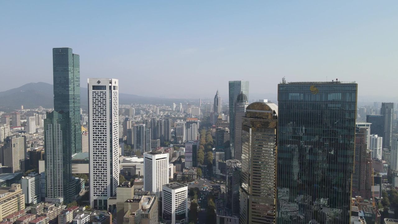 江苏南京新街口商务建筑高楼航拍