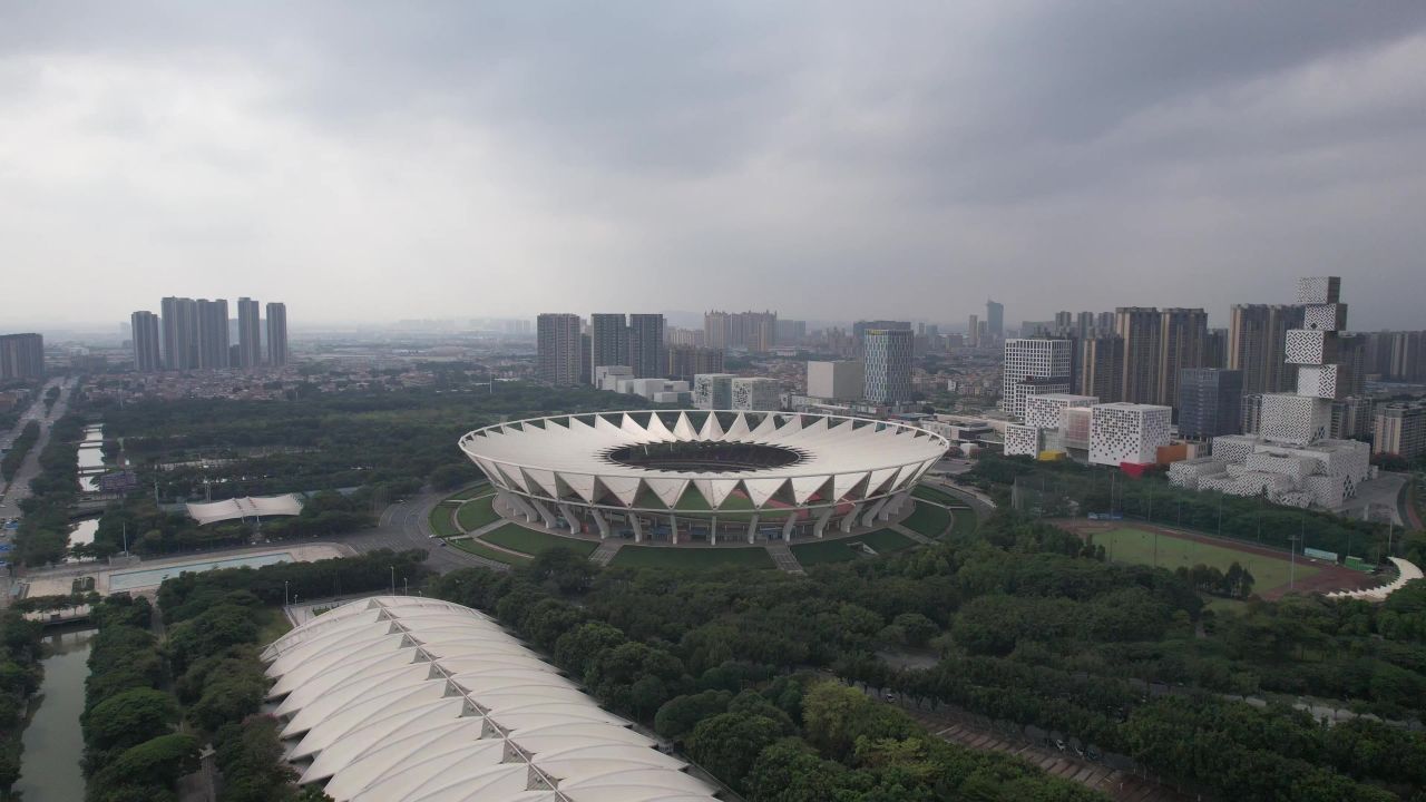 广东佛山世纪莲地标建筑航拍 