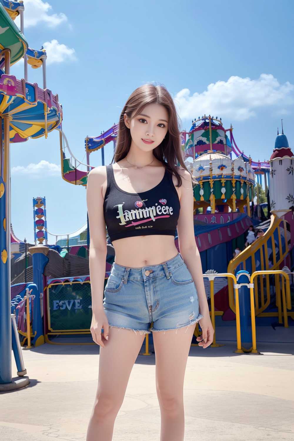儿童节游乐园美女