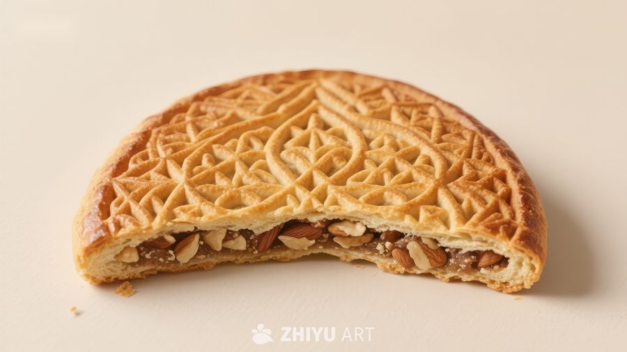 半块杏仁馅饼，精致花纹