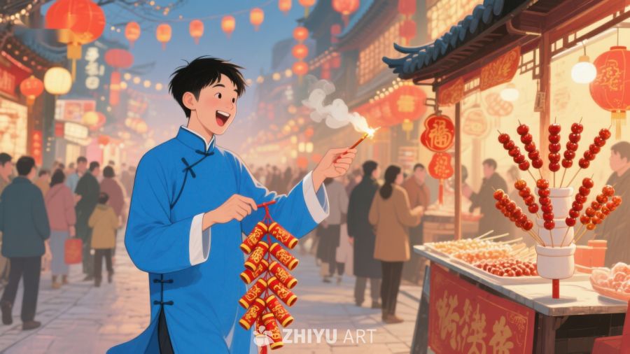 街头燃放鞭炮的男子 598