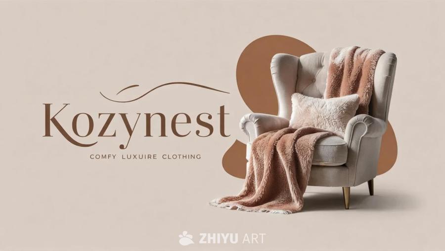 米色背景上，棕色字体的“Kozynest”字样上方