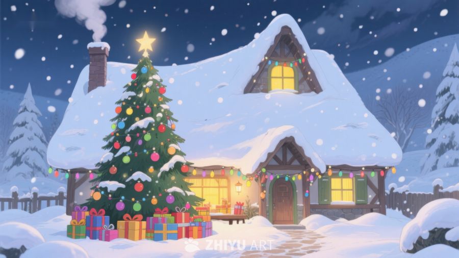 雪夜中的温馨圣诞小屋 465