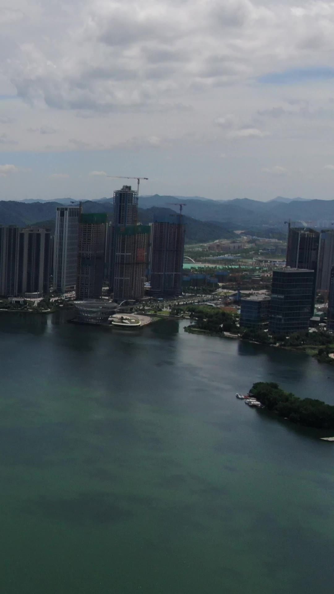 城市航拍湖南长沙梅溪湖风光