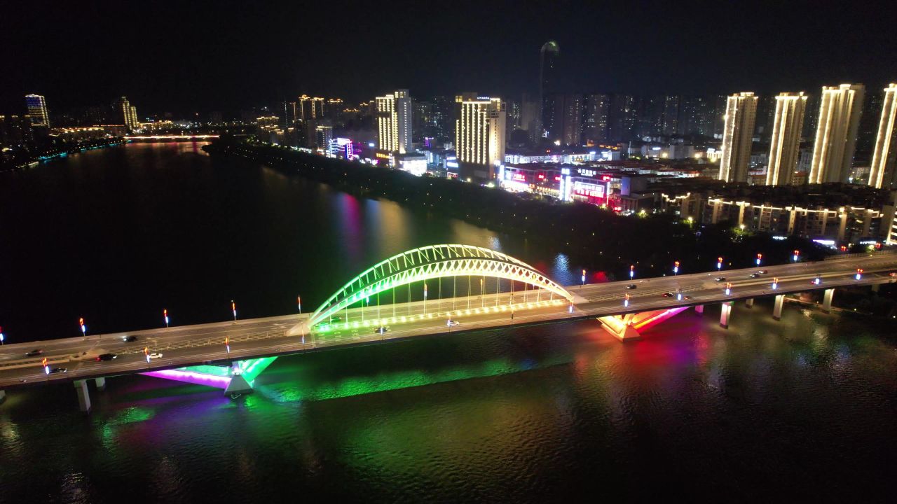 江西赣州章水两岸夜景灯光航拍