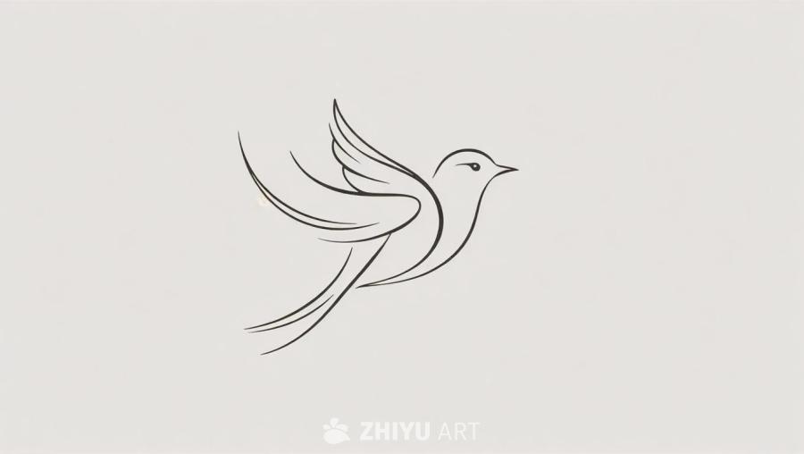 一只由细线条勾勒而成的简约风格的飞鸟图标。这只鸟的