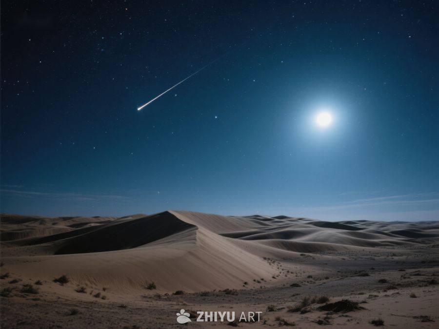 沙漠夜景：流星划过，明月高悬 74