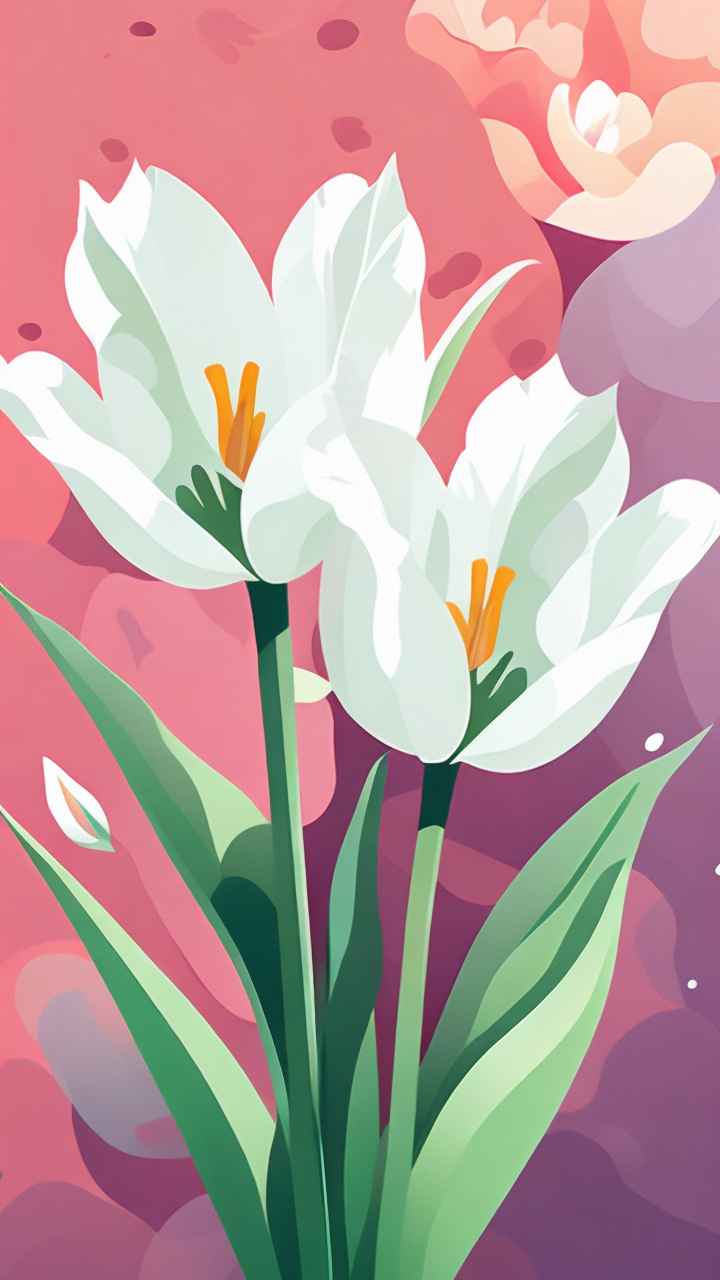 一个白色郁金香花束正在开放插画 91