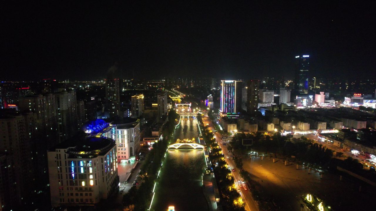 江苏宿迁夜景灯光航拍 