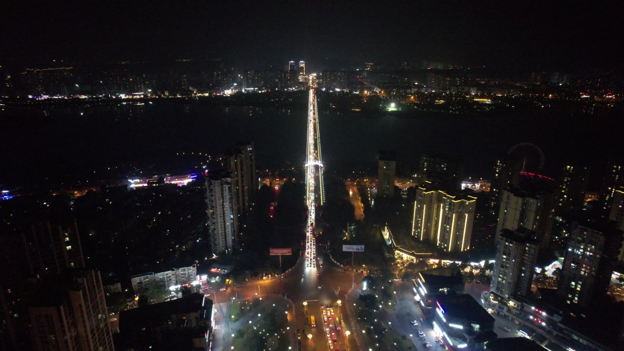 四川遂宁通德大桥夜景交通航拍  