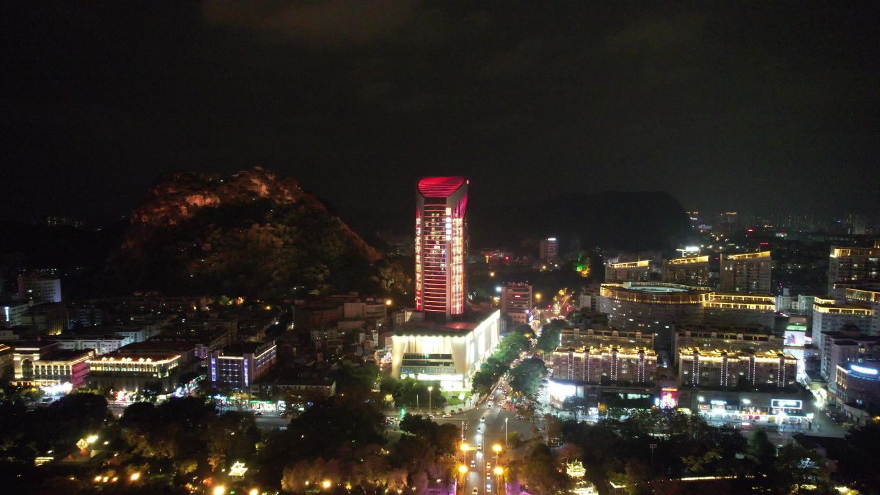 柳州城市夜景灯光航拍