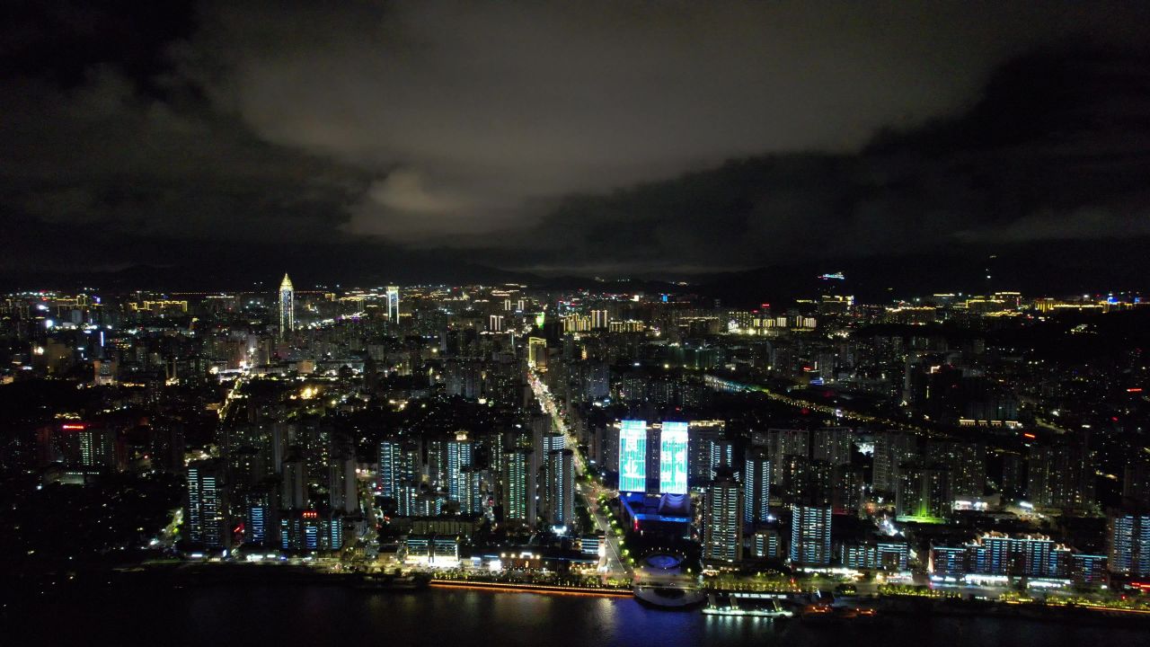 浙江温州城市夜景灯光航拍