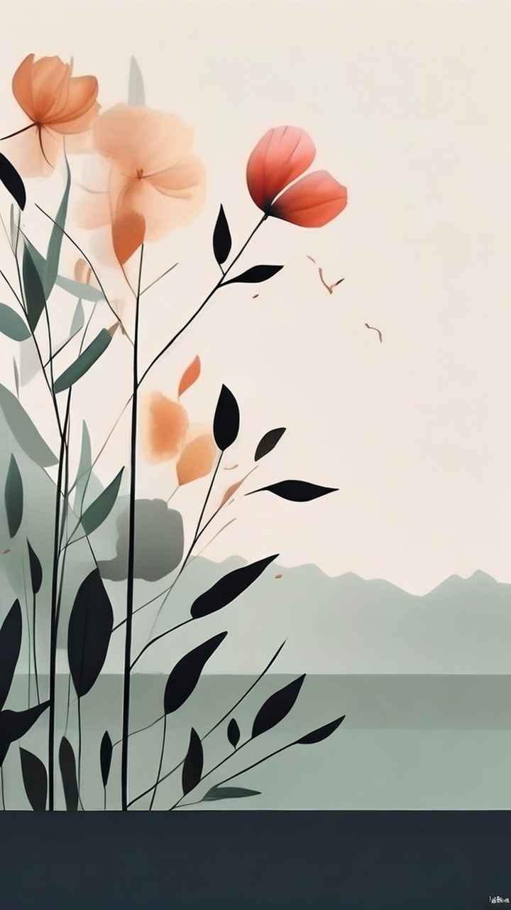 极简主义元素花朵和树枝插画
