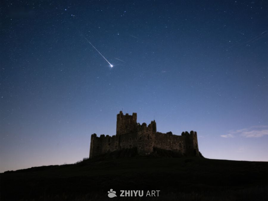 夜空流星划过古堡剪影 236