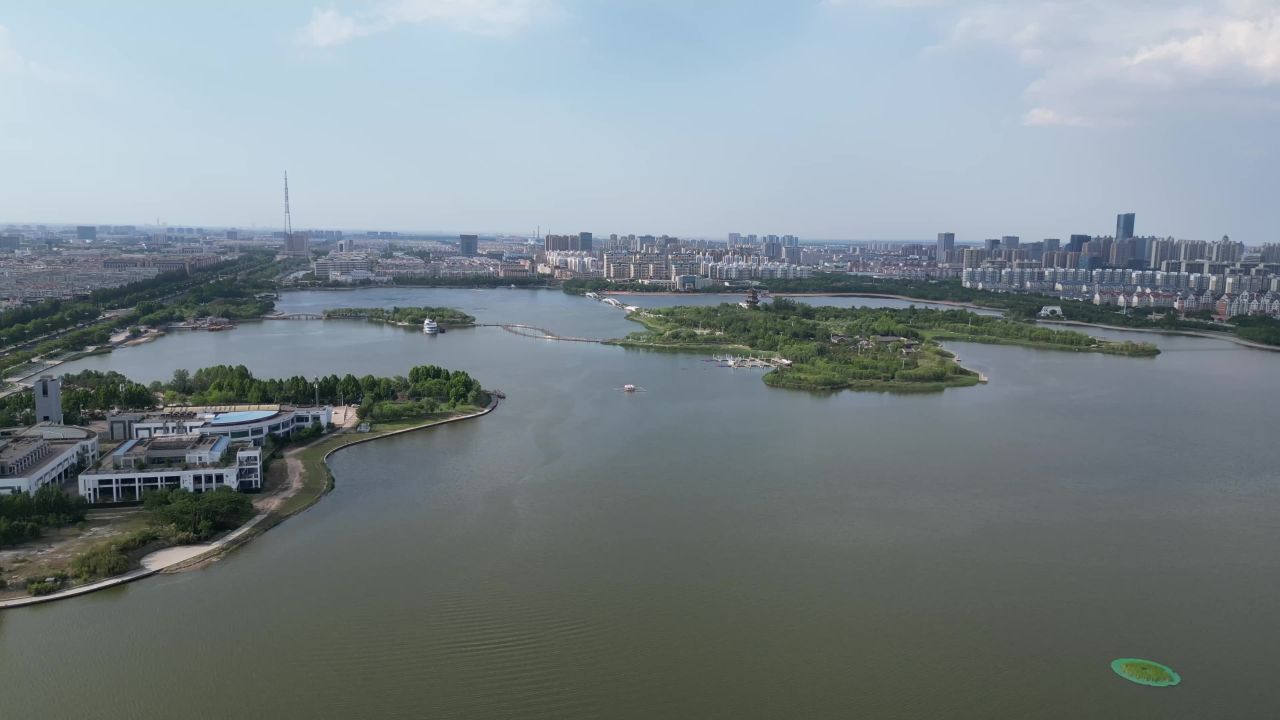 山东东营清风湖公园航拍