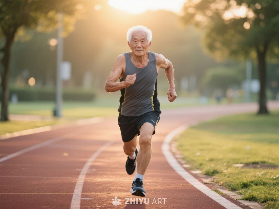 老人在公园跑道上跑步 499