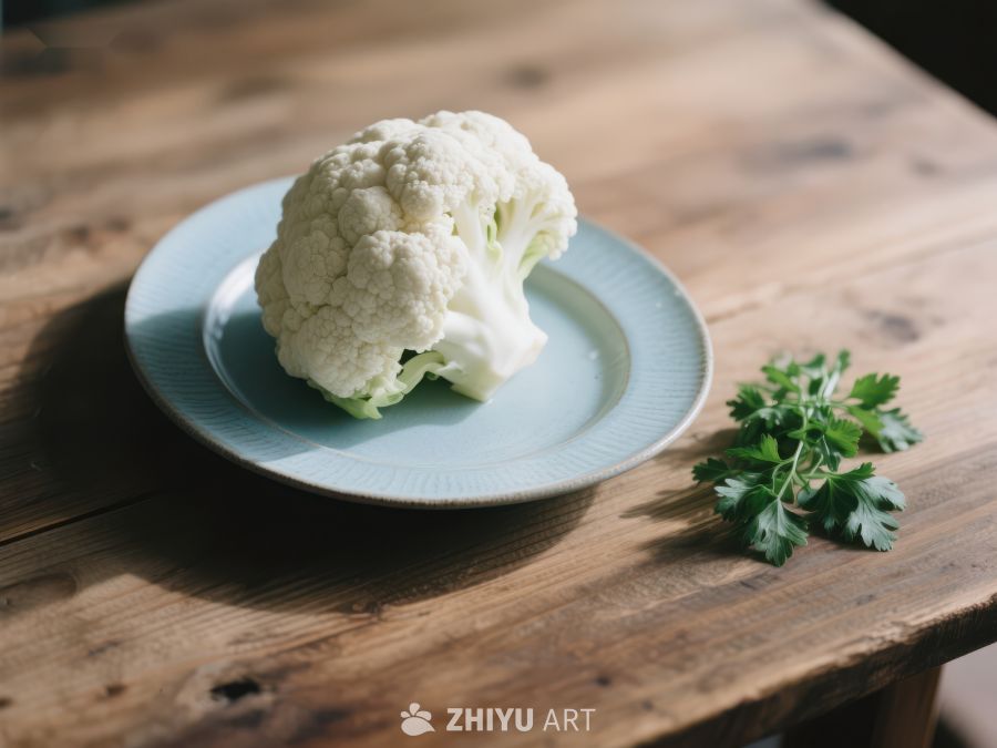 新鲜花椰菜置于木质桌上的浅盘中 451