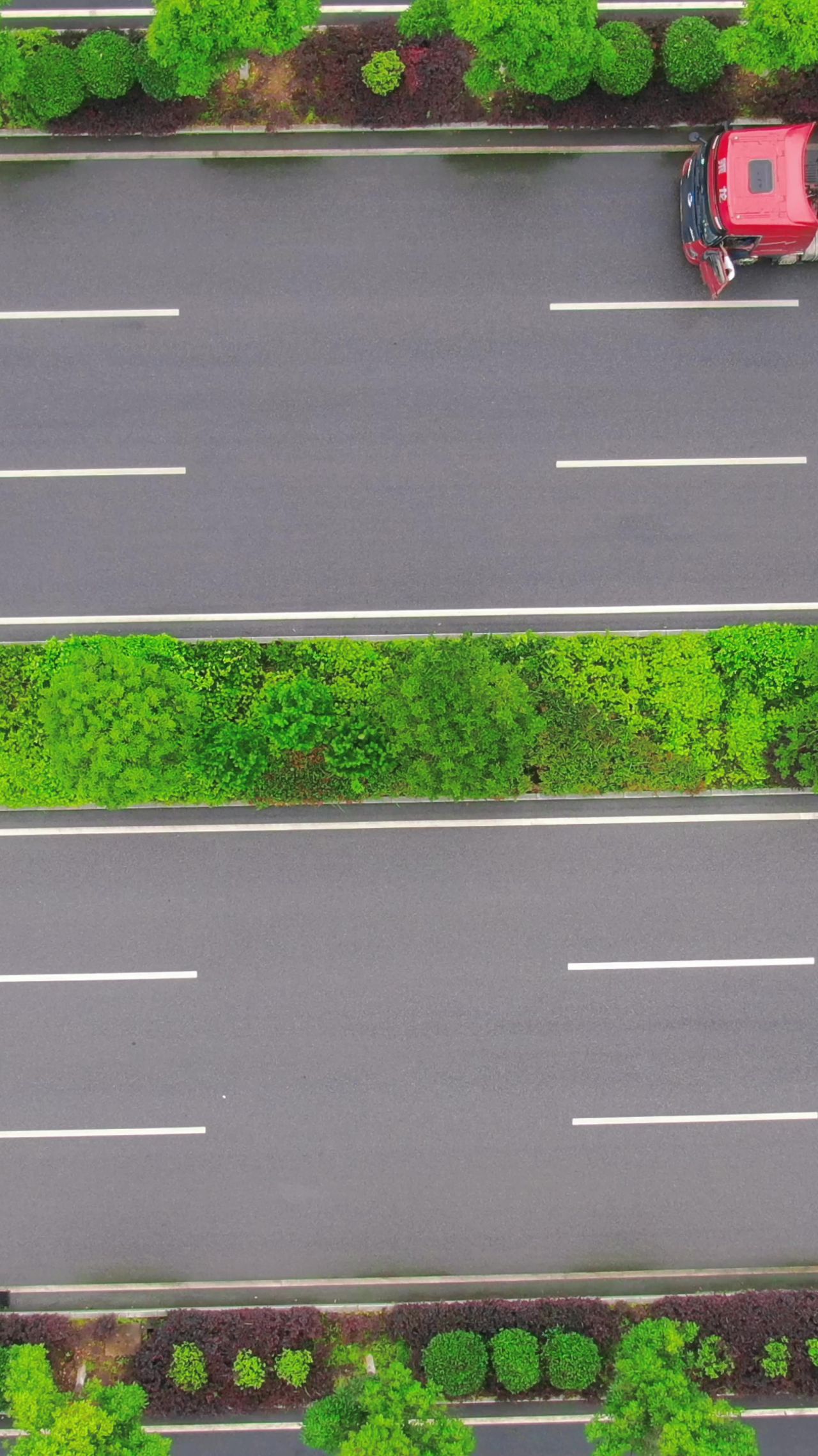 俯拍城市交通绿化大道