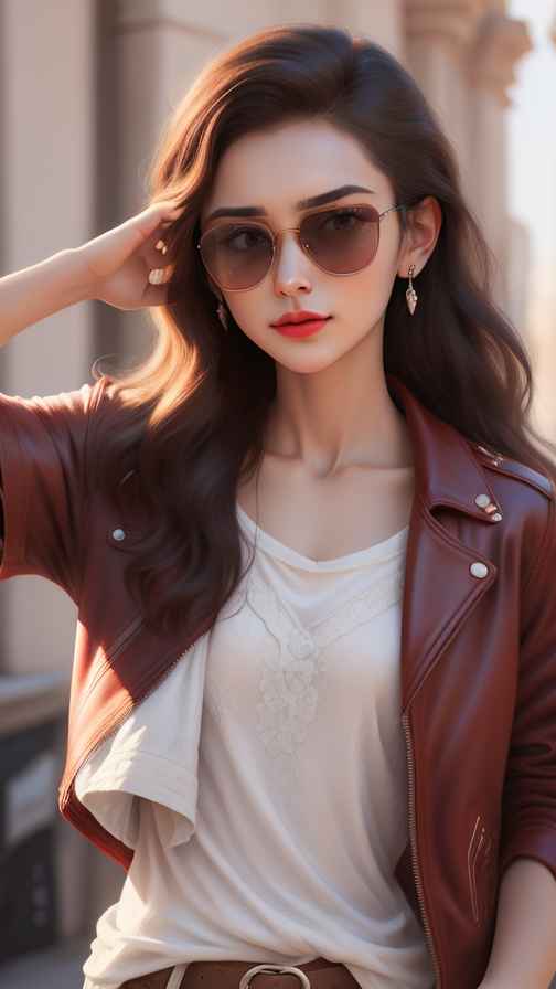 红色皮衣大美女