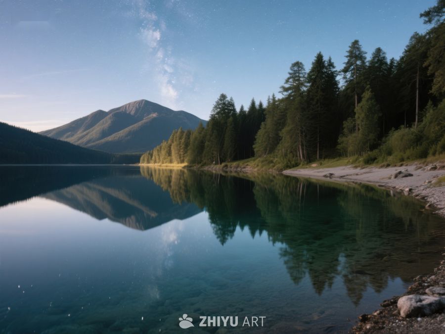 湖面倒影山林的静谧景色 21