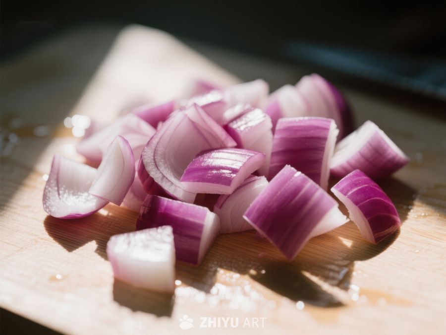 切好的红洋葱在砧板上 244