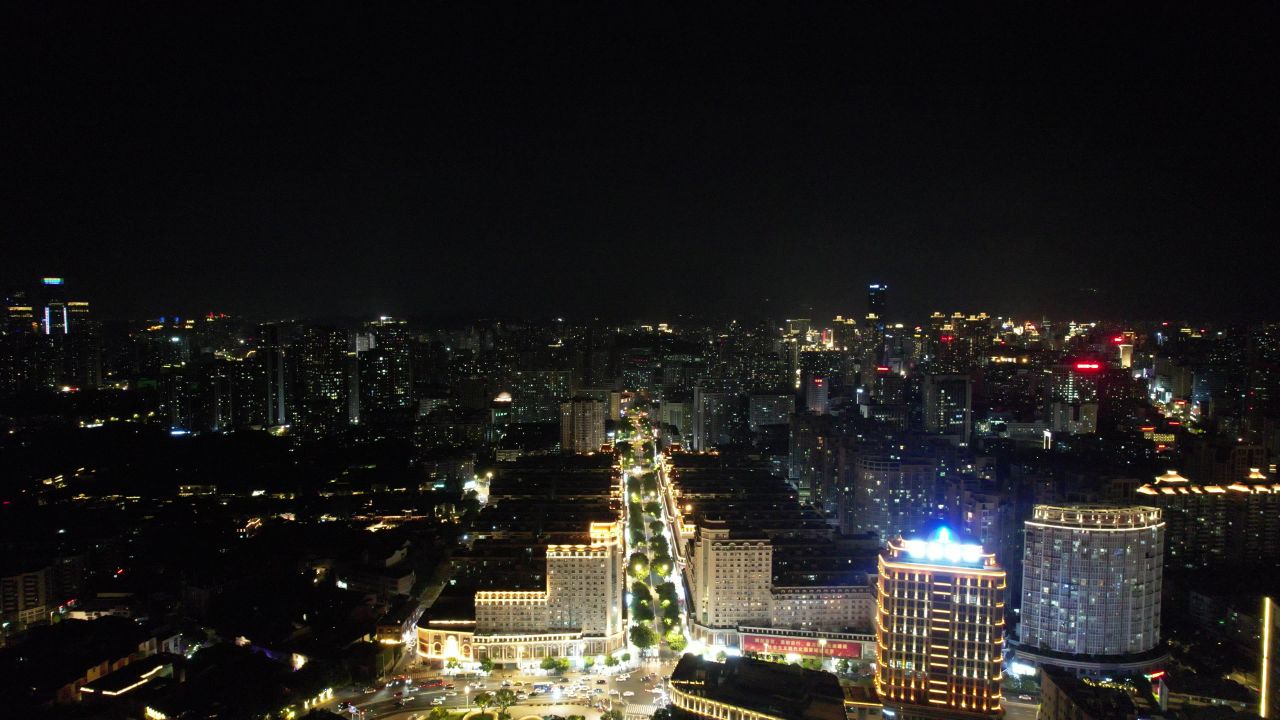 福建福州城市夜景灯光交通高架桥航拍 