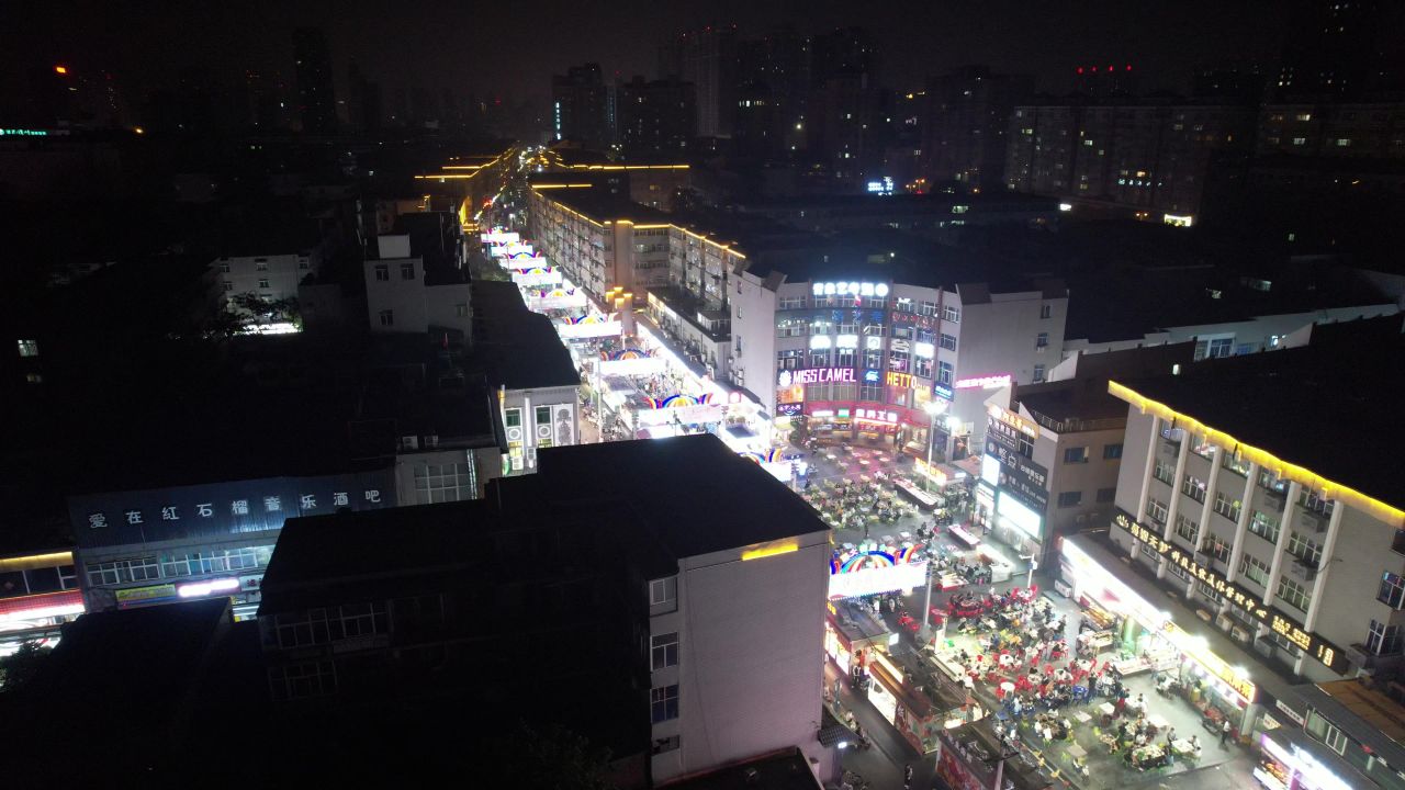 河南新乡市城市夜景灯光航拍