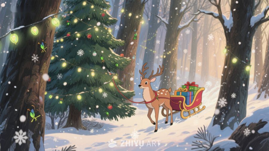 雪林中的驯鹿与礼物 362