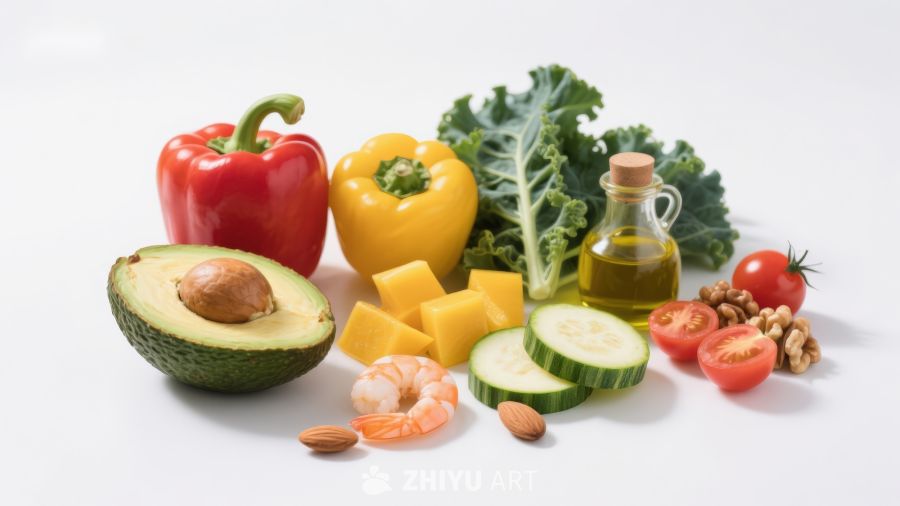 新鲜蔬果与海鲜食材组合