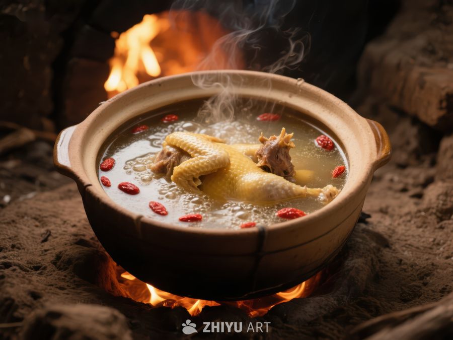 火上炖煮的鸡汤 219