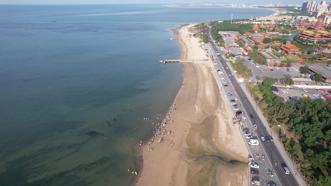 蓝色海洋大海沙滩夏日风景航拍
