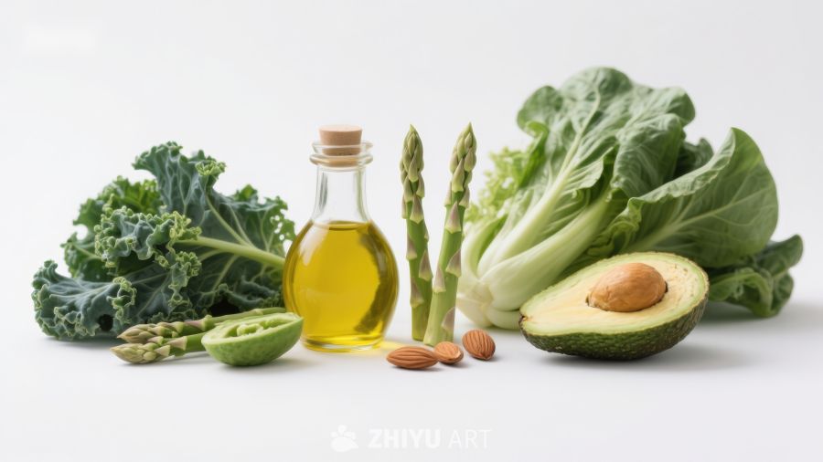 新鲜蔬菜与健康油脂展示