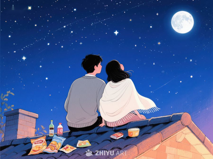 屋顶夜景下的情侣 858