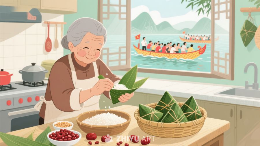 厨房里的粽子制作与窗外龙舟赛 14