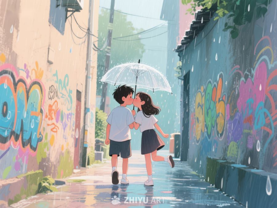 雨中巷弄的温馨一吻 1191