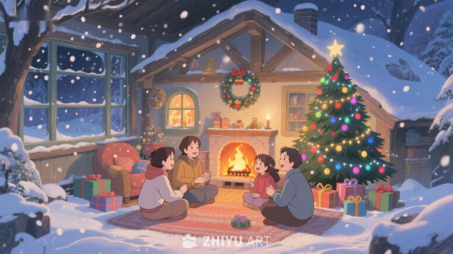 雪夜家庭围炉共庆圣诞 277