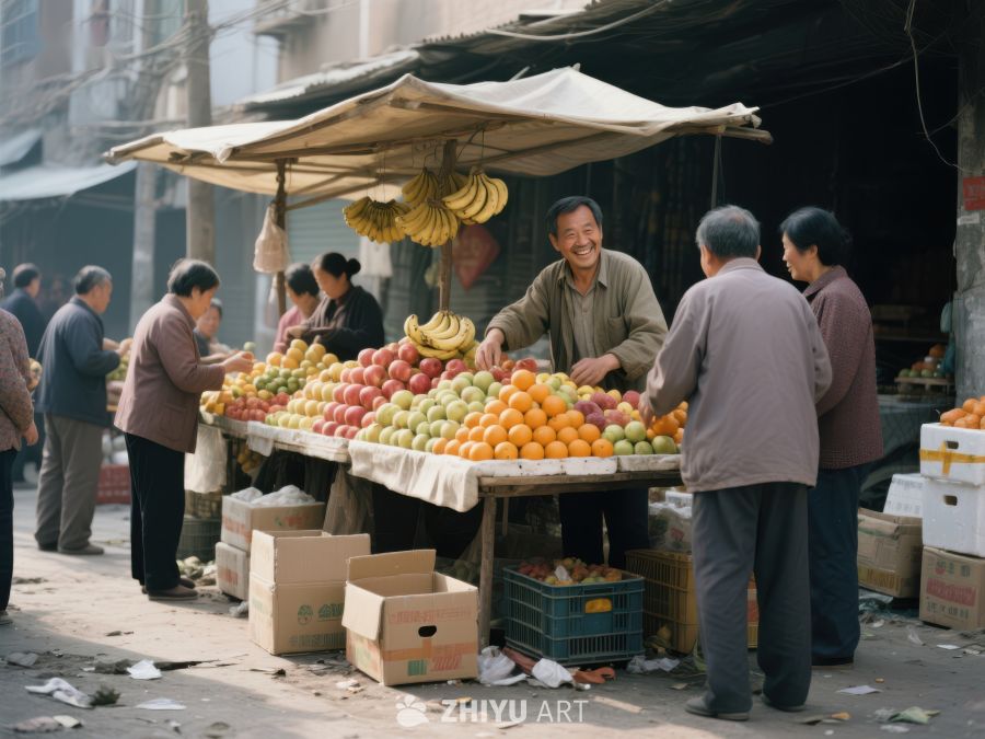街头水果摊，顾客与商贩交流 154