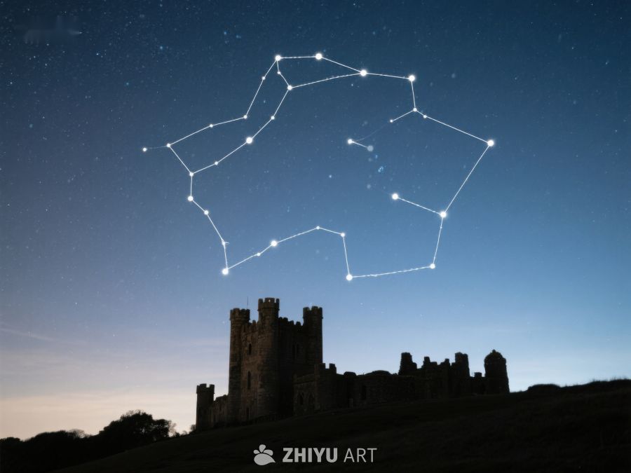 夜空星座与古堡剪影 415