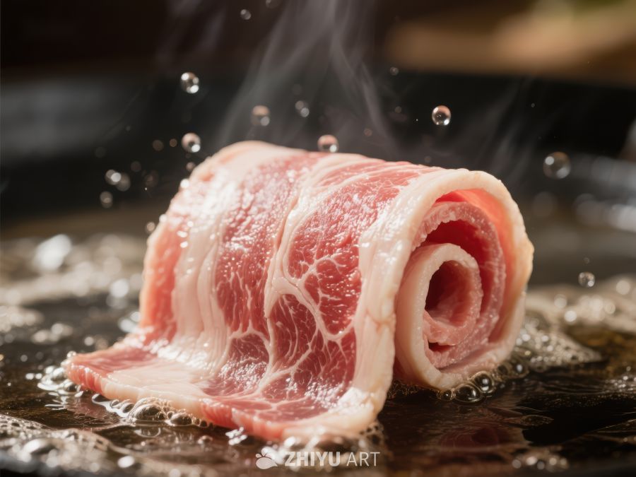 煎烤中的肉卷，热气腾腾