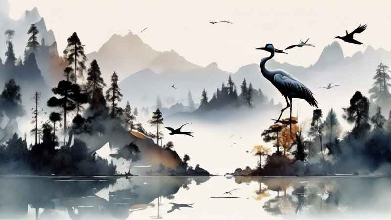 国风鹤山水风景插画 68