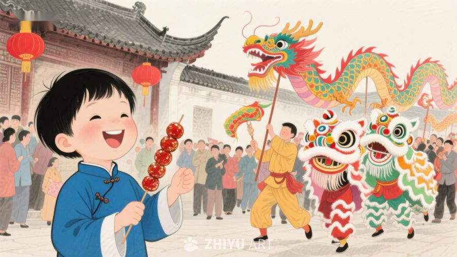 欢庆节日：舞龙舞狮与糖葫芦 46