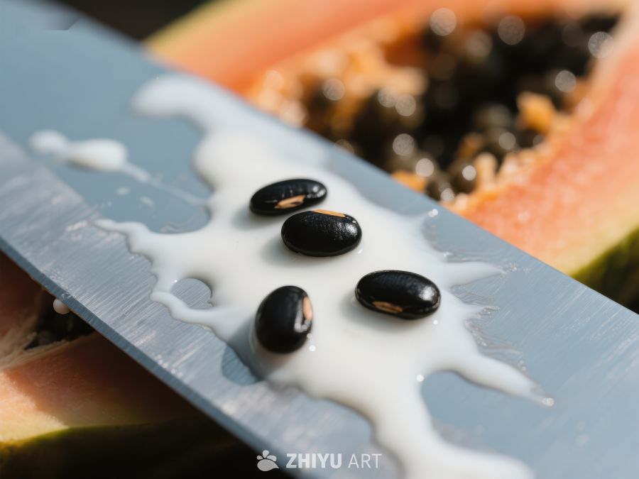 木瓜籽与刀上的乳白色汁液 333