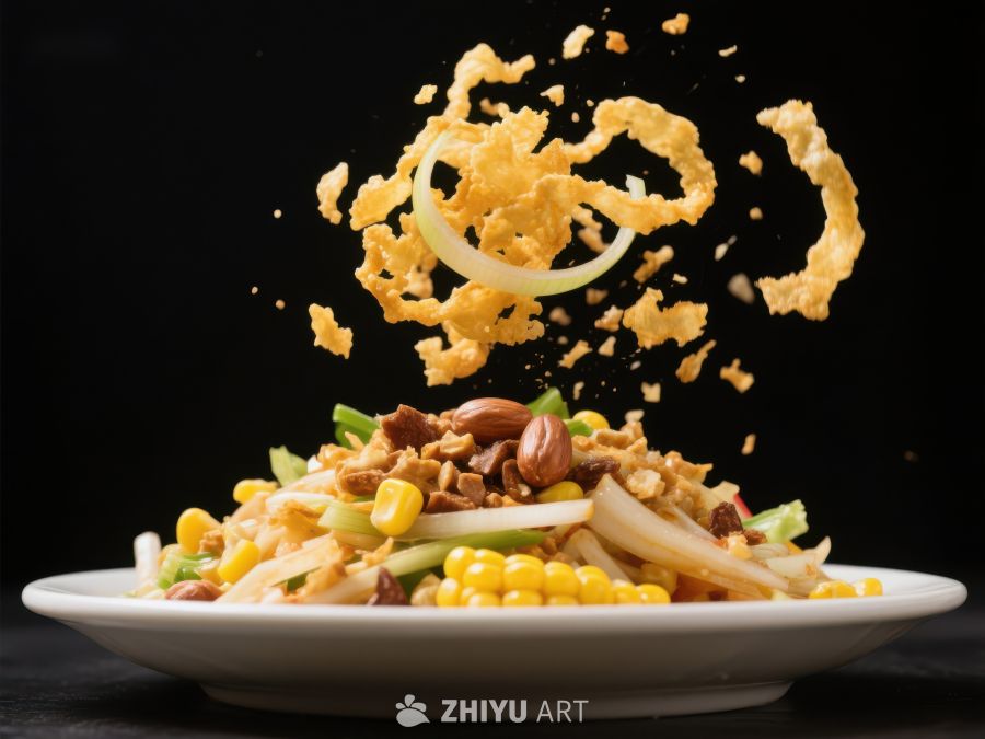 色彩斑斓的沙拉与脆片飞舞 1341