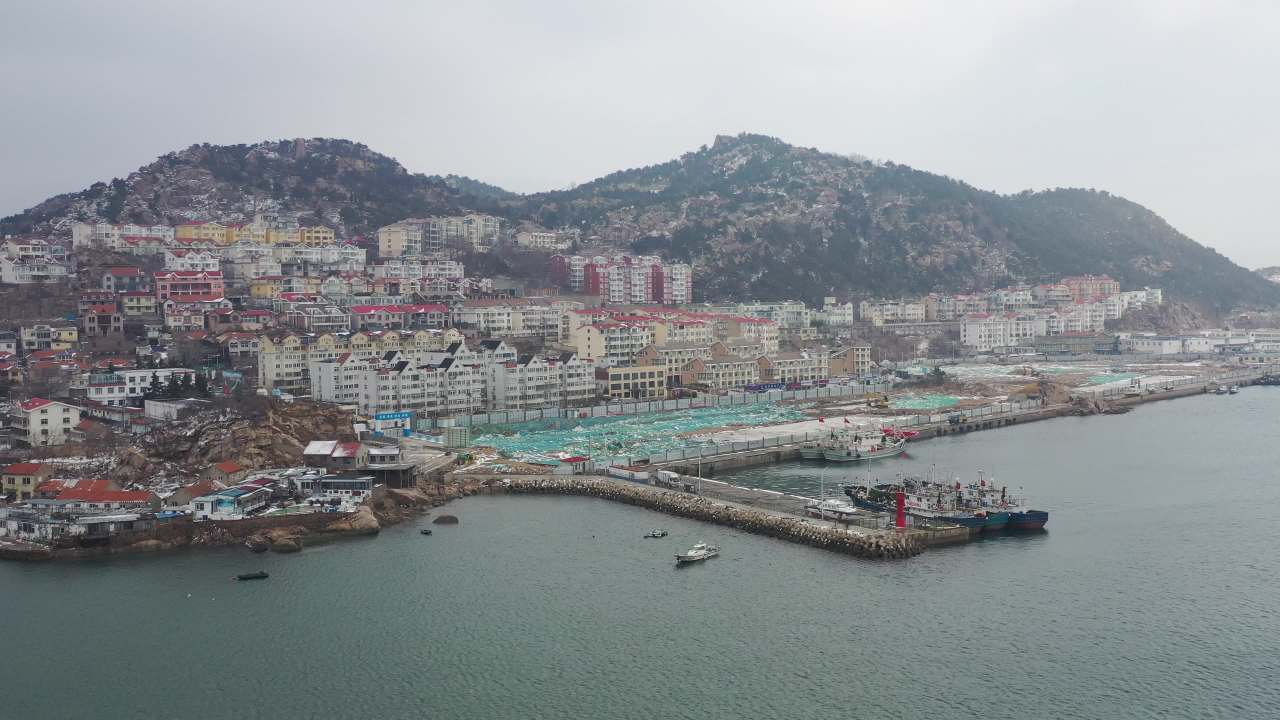 青岛沙子口海边雪景航拍 1