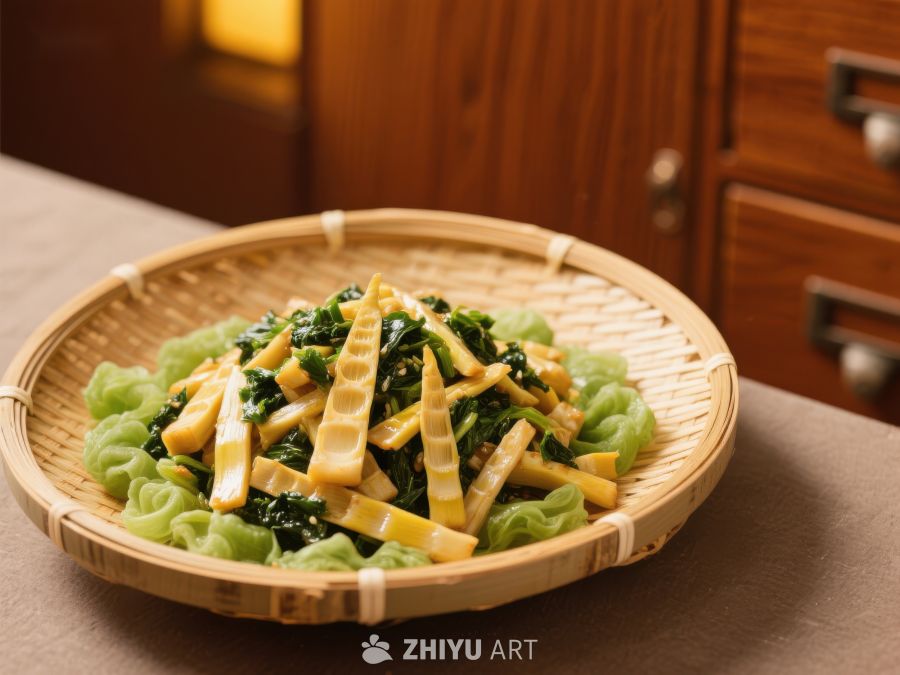 竹篮盛装的竹笋炒青菜 1171